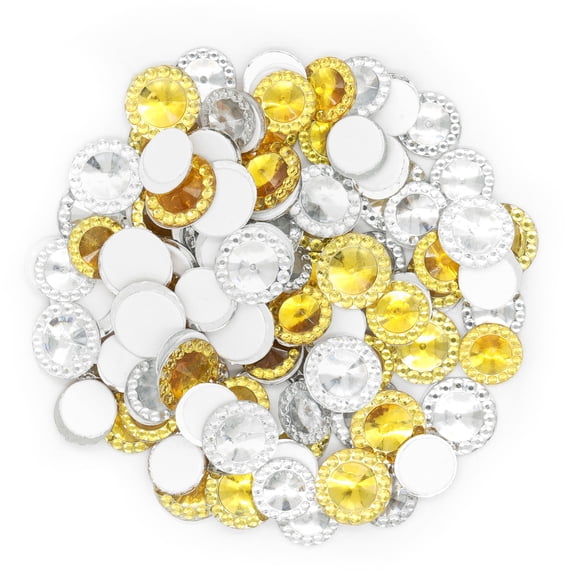Creatology Round Sticky Gems - Gold & Silver Self-Adhesive Plastic Gems in Assorted Sizes for Kids' Crafts & DIY Projects, 12 Pack