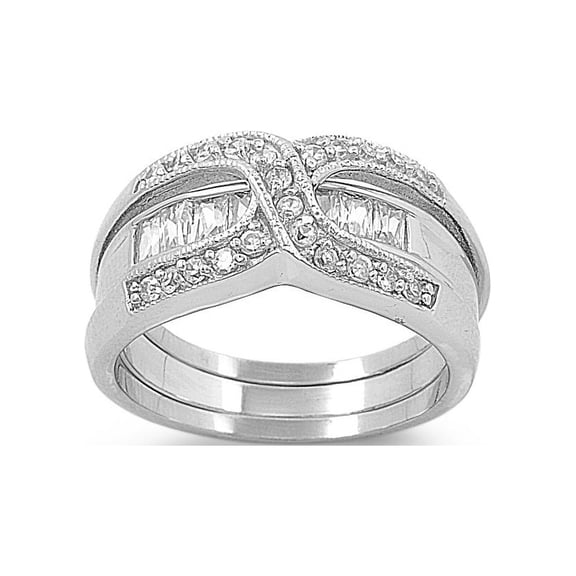 Round Stones Pave Infinity with Invisible Set Stones Cubic Zirconia Wedding Set Ring Sterling Silver 925
