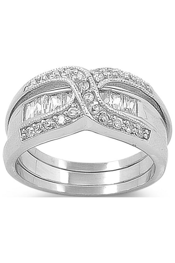 Round Stones Pave Infinity with Invisible Set Stones Cubic Zirconia Wedding Set Ring Sterling Silver 925