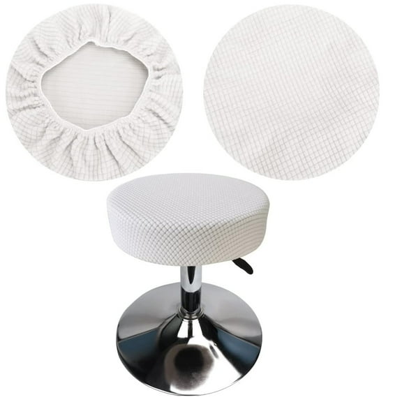 Round Stool Cover, 11-14 inch Bar Stool Covers, Luxurious Fabric Stretchable, Washable Dustproof Soft and Durable, Applicable to Round Stool, Square Stool (2 Pcs, White)