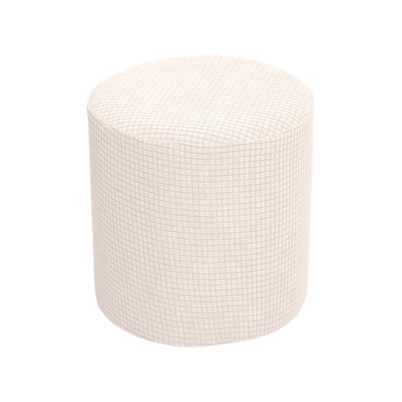 Round Stool Cover Stretch Ottoman Slipcover, Washable Water Resistant Seat Protector for Vanity Bedroom Living Room, White
