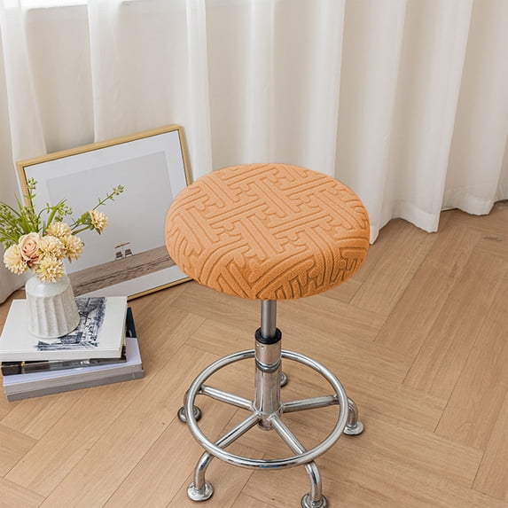 Round Stool Cover, Stretch Polyester Fabric, Chair Cover, Non-Slide Elastic Bands, for Dining Room Decor, Washable Seat Protector | Orange KTFgvq