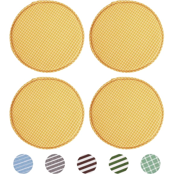 Round Stool Cushion Set with Ties Non-Slip, Machine Washable, Plush Memory Foam Seat Pads for Dining or Bar Chairs 4-Pack, 13 Inch, Yellow Checkered