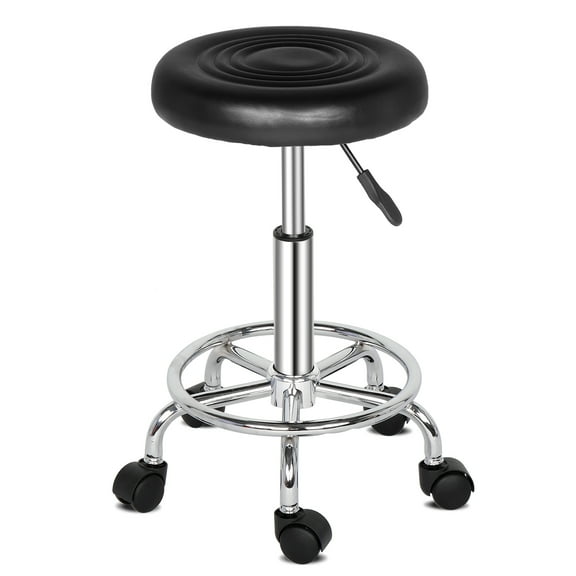Round Stool with Lines Rotation Bar Stool, Black