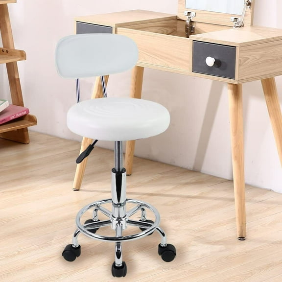 Round Stool with Lines Rotation Bar Stool with Footrest Height Adjustable Swivel Pub Chair Home Kitchen Bar Stool with Backrest, White