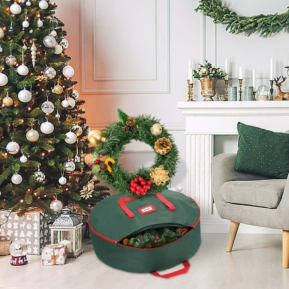 Round Storage Bags for Wreath, Holiday Gift Wrap & Decorations - 60/75/90cm Single-Layer Protective Sack with Transparent Window, Durable Oxford Cloth, Zipper Closure for Closet or Underbed Storage