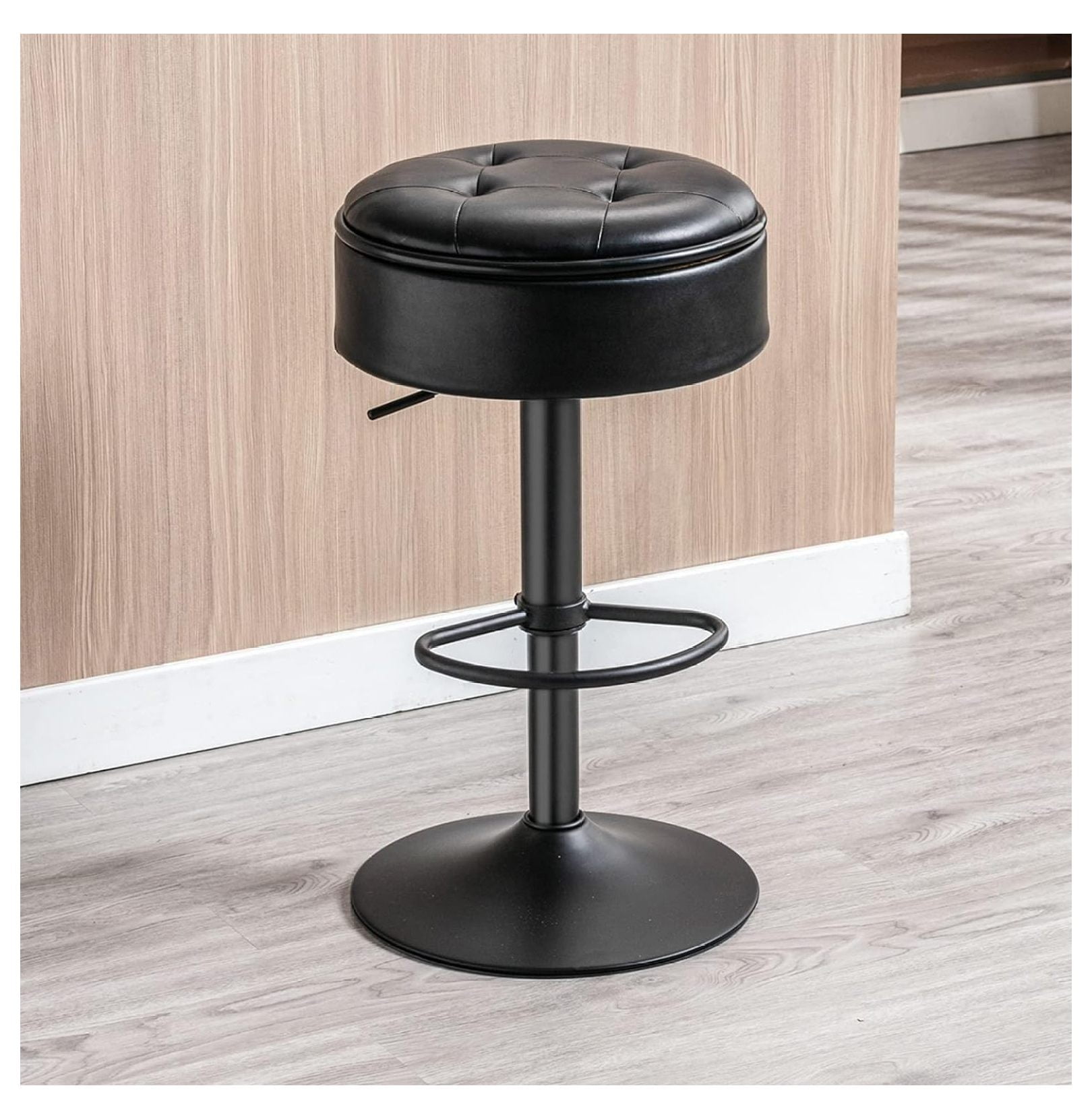 Round Storage Bar Stool Black Faux Leather Height Adjustable Barstool 360 Counter Height Swivel Stool Armless Bar Chair with Metal Frame for Kitchen Counter Dining Living Room Walmart
