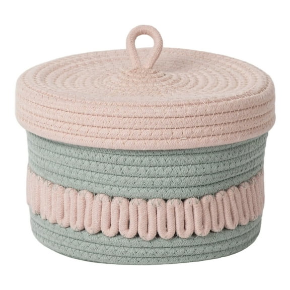 Round Storage Box Handmade Basket Dustproof Cover Desktop Organizing Accessories