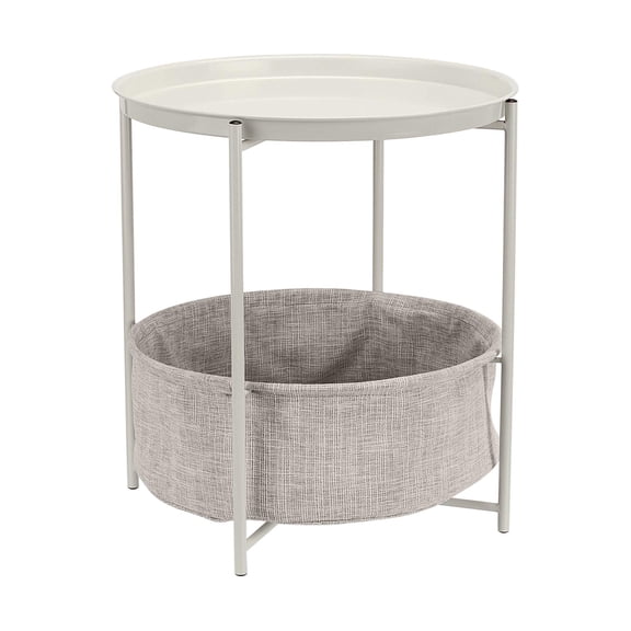 Round Storage End Table, Nightstand for Bedroom or Living Room, Easy Assembly, with Cloth Basket, Charcoal/Heather Gray, 17.7 x 17.7 x 18.9 in | Side Table, with Cloth Basket, Storage