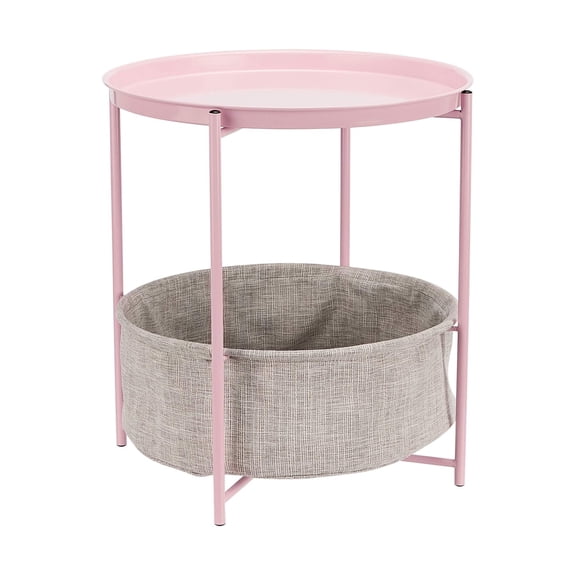 Round Storage End Table, Nightstand for Bedroom or Living Room, Easy Assembly, with Cloth Basket, Charcoal/Heather Gray, 17.7 x 17.7 x 18.9 in | Side Table, with Cloth Basket, Storage