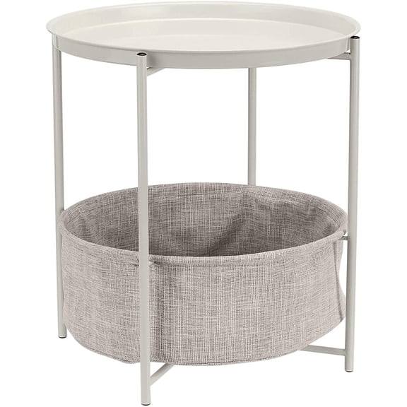 Round Storage End Table, Side Table with Cloth Basket, Mint Green/Heather Gray, 18 in x 18 in x 19 in