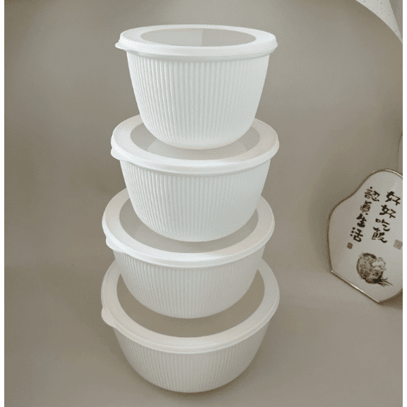 Round Storage With Four Transparent Food Grade Containers And Lids For Fresh Keep Reusable Glass Like Rounds For Fridge And Kitchen Organization Takeaway Bags Reusable Zipper Jar Reusable Bags
