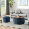 thumbnail image 1 of Round Storage Ottoman, 2 in 1 Function, Work as End table and Ottoman,with small seat,Dark blue(25"x25"x14.7"), 1 of 12