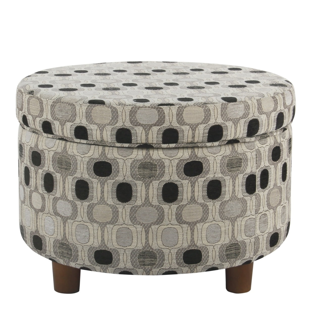 24" Black and Gray Geometric Round Storage Ottoman