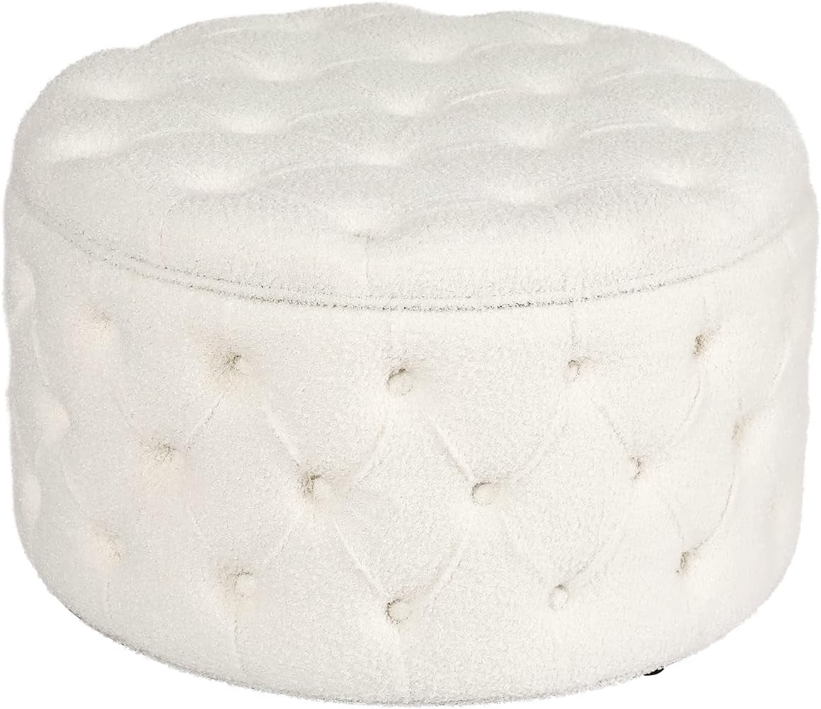 Round Storage Ottoman, Button Tufted Upholstered Ottoman With Removable Top, Storage Bench ...