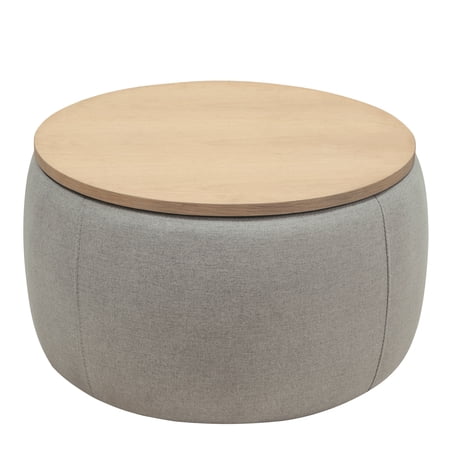 Round Storage Ottoman Coffee Table, Coffee Table Top Cover, Modern Side Table End Table, Suitable for Living Room and Bedroom - Gray