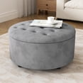 thumbnail image 1 of Round Storage Ottoman Modern Tufted Ottomans Circular Coffee Table with Removable Top Upholstered Large Ottoman with Storage Footrest Stool for Bedroom and Living Room, 1 of 18