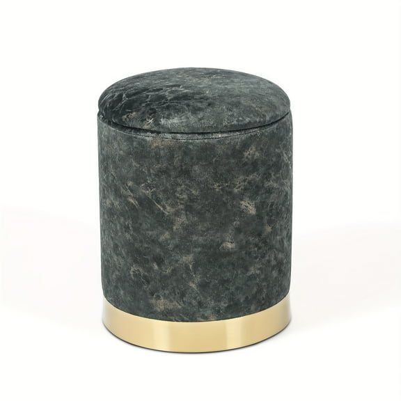 Round Storage Ottoman With Removable Lid, Velvet Upholstered Padded Vanity Stool Footrest With Golden Plating Base, Footstool For Living Room Bedroom Makeup Room