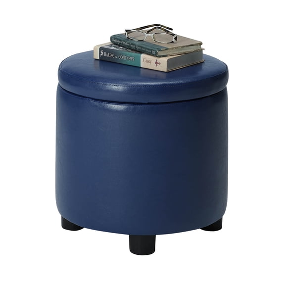 Round Storage Ottoman - Retro Accent Footrest with Lid & Tray Top - Home Decor Storage Solution