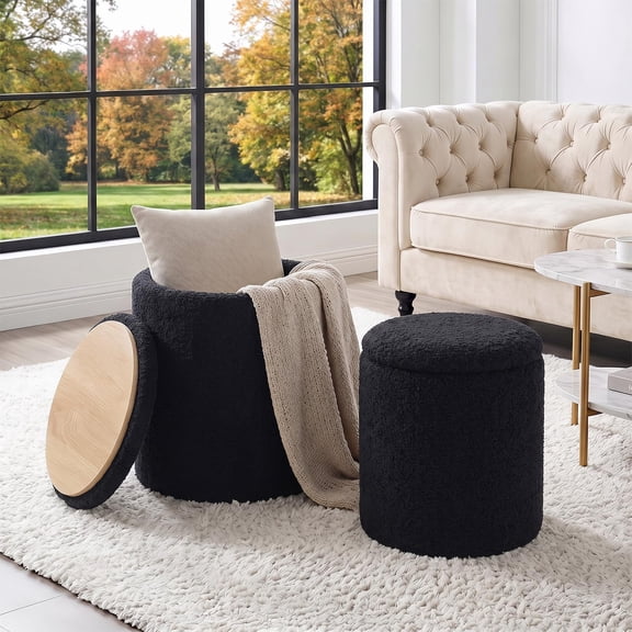 Round Storage Ottoman Set of 2