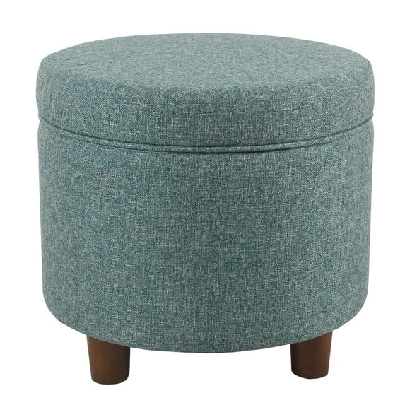 Round Storage Ottoman Teal Tweed