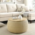 thumbnail image 1 of Round Storage Ottoman, Upholstered Coffee Table with Wooden Lid, 2 in 1 Function End Table Footstool for Living Room Office, Work as Side Table & Ottoman & Seat, (25.5"x25.5"x14.5"), Natural, 1 of 7