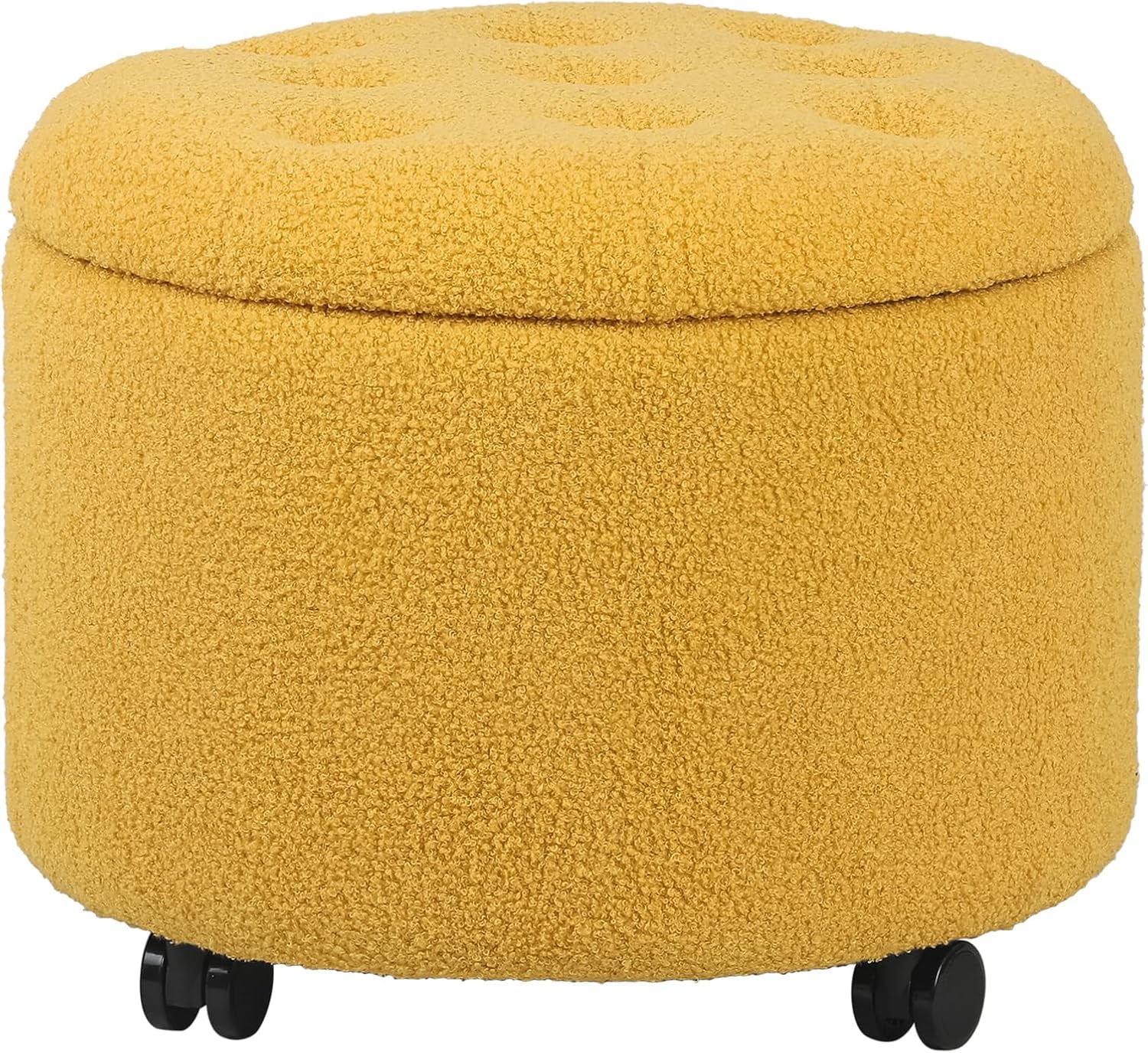 Bright Yellow Round Velvet Storage Ottoman with Casters