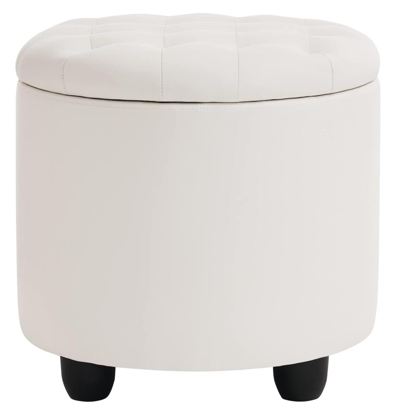Round Storage Ottoman with Cover Lid Tufted, 19" Round Ottoman with Storage Faux Leather ...