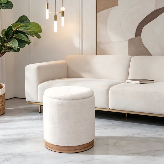 Round Storage Ottoman with Removable Lid Small Upholstered Padded Vanity Foot Rest Stool for Living Room, Bedroom, Dorm,