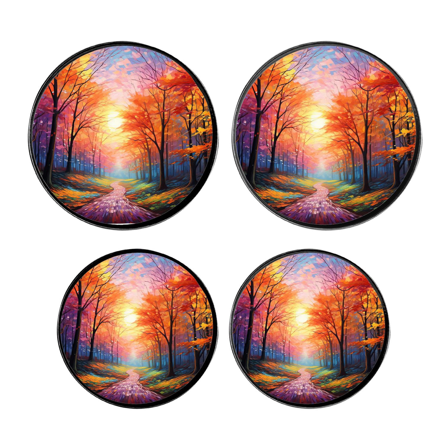 Round Stove Burner Covers 4 Pcs,Autumn Forest Bright Red Leaves Blue Sky Pattern Round Electric Stove Burner Covers 8Inch And 10Inch