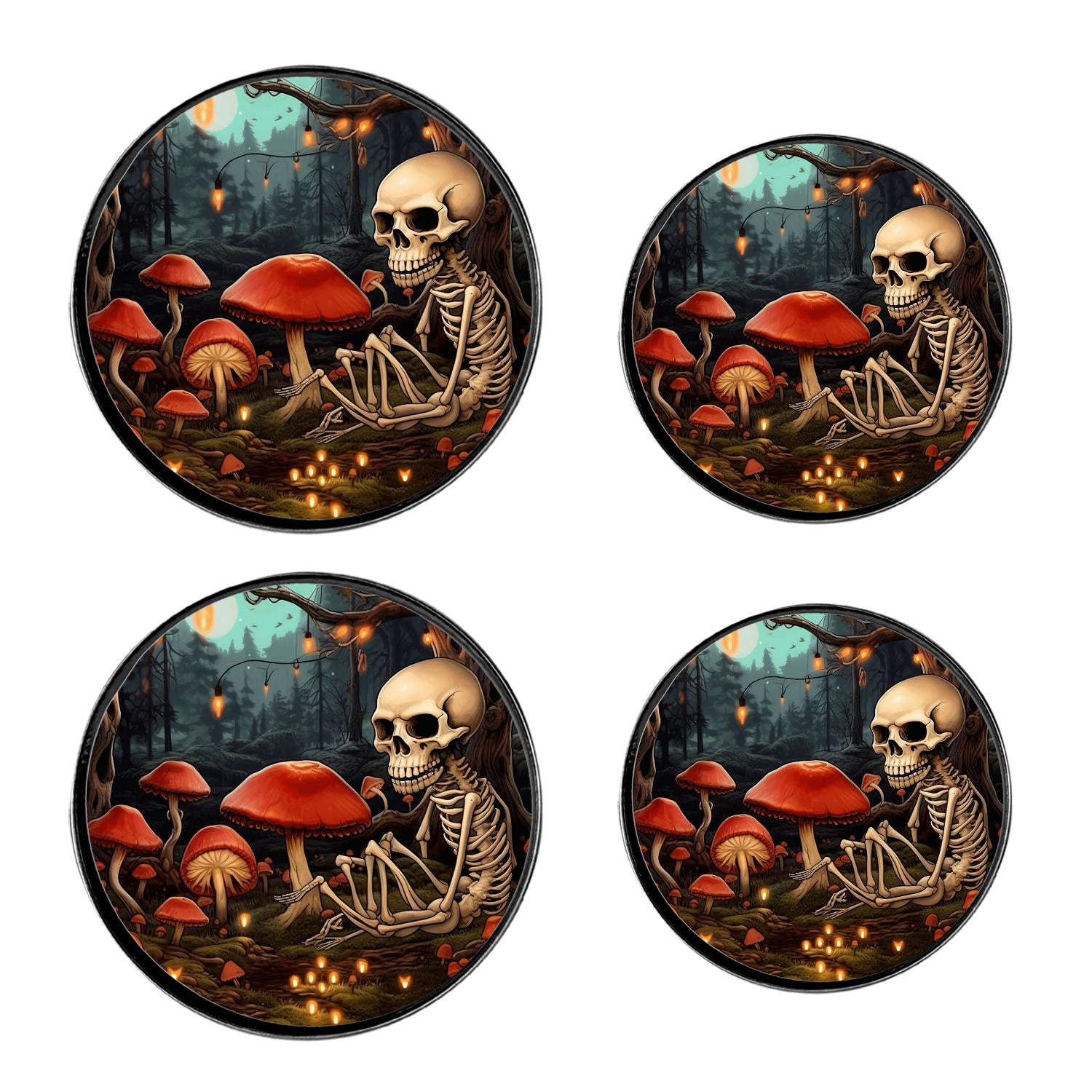 Round Stove Burner Covers 4 Pcs Decorative Gas Stove Burner Cover 8Inch And 10Inch for ,Mushroom Skull Lovely Pattern