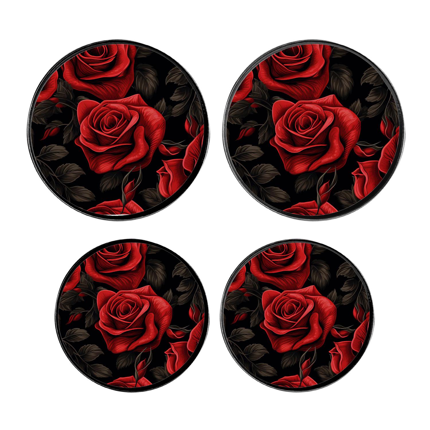 Round Stove Burner Covers 4 Pcs Decorative Gas Stove Burner Cover 8Inch And 10Inch for ,beautiful red Rose flowers on black background art