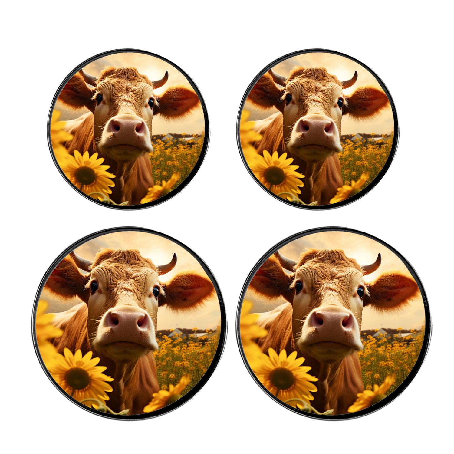 Round Stove Burner Covers 4 Pcs for Home Decor Cooktop Decorative ,Brown Cow with Flowers in Muzzle Multicolor, Metal Round Stove Burner Covers 8Inch And 10Inch