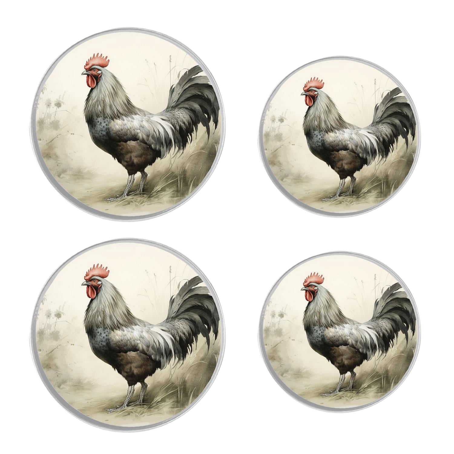 Round Stove Burner Covers 4 Pcs for Home Decor Cooktop Decorative ,Chinese Rooster Oil Painting Watercolor style, Metal Round Stove Burner Covers 8Inch And 10Inch
