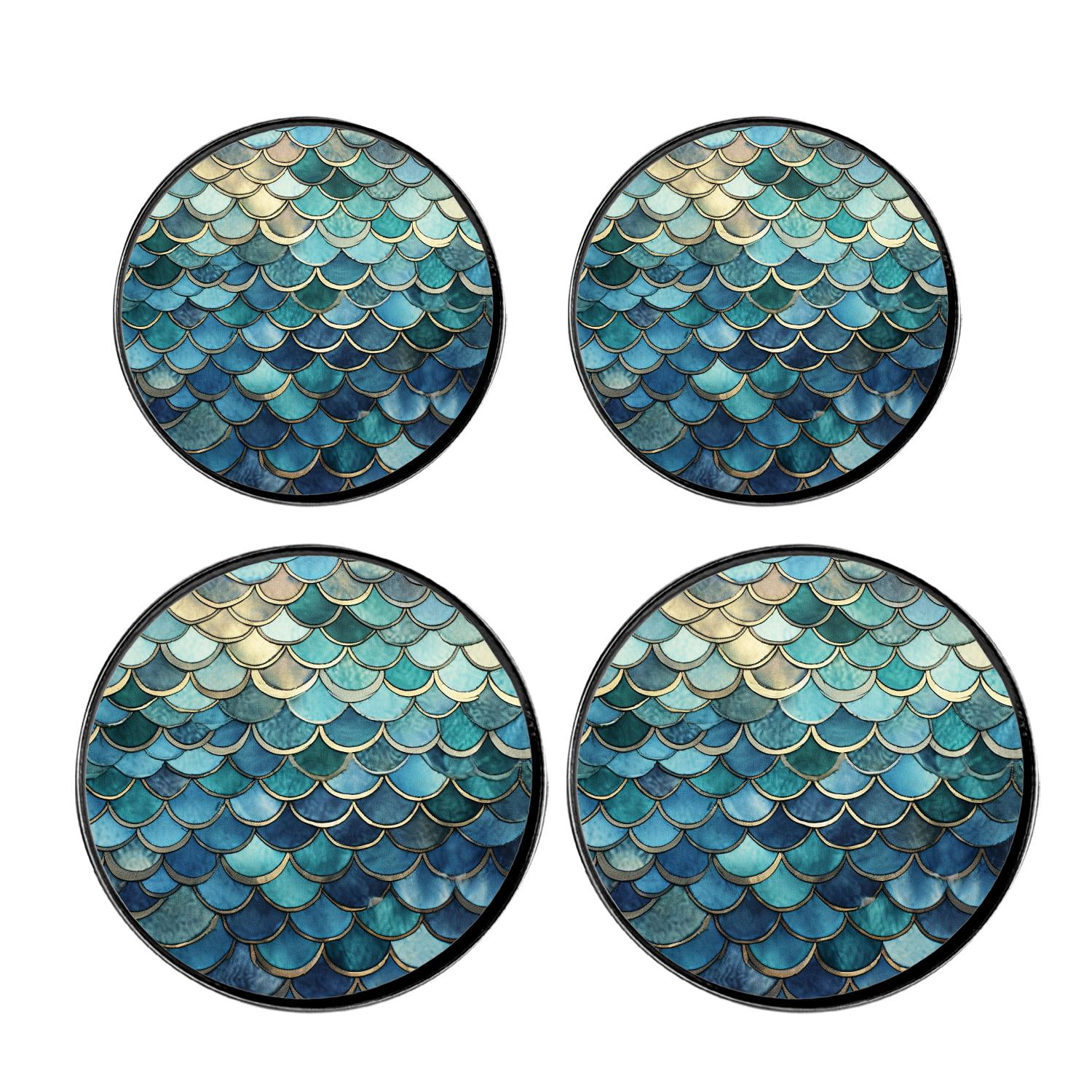 Round Stove Burner Covers 4 Pcs for Home Decor Cooktop Decorative ,Fish Scale Ocean Wave Japanese Multicolor, Metal Round Stove Burner Covers 8Inch And 10Inch