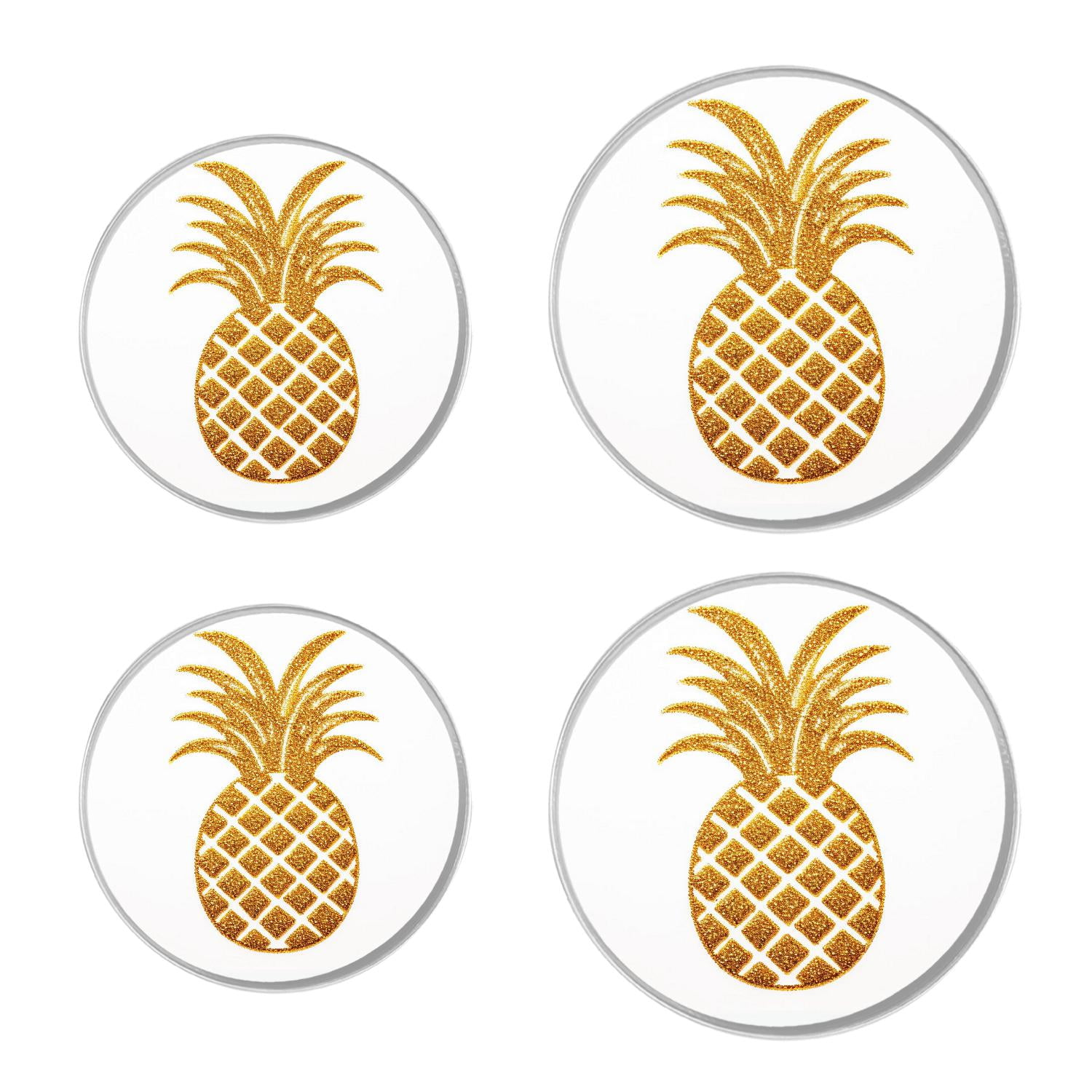 Round Stove Burner Covers 4 Pcs for Home Decor Cooktop Decorative ,Gold Pineapple Fruit White Summer creative pattern, Metal Round Stove Burner Covers 8Inch And 10Inch