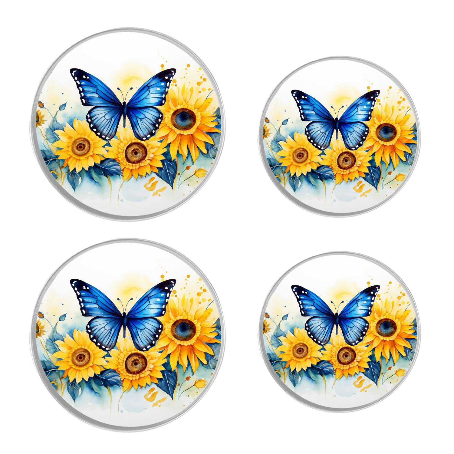 Round Stove Burner Covers 4 Pcs for Home Decor Cooktop Decorative ,Red Butterfly Yellow Sunflower in Garden pattern, Metal Round Stove Burner Covers 8Inch And 10Inch