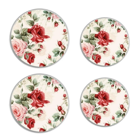 Round Stove Burner Covers 4 Pcs for Home Decor Cooktop Decorative ,Rose Flowers Watercolor Painting lovely, Metal Round Stove Burner Covers 8Inch And 10Inch
