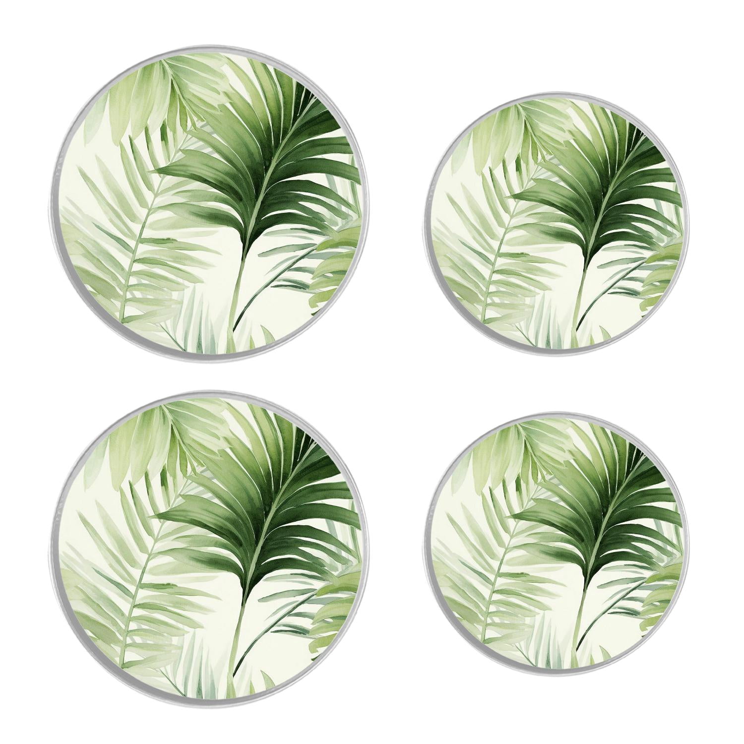 Round Stove Burner Covers 4 Pcs for Home Decor Cooktop Decorative ,Tropical Plant Green Palm Leaf lovely, Metal Round Stove Burner Covers 8Inch And 10Inch