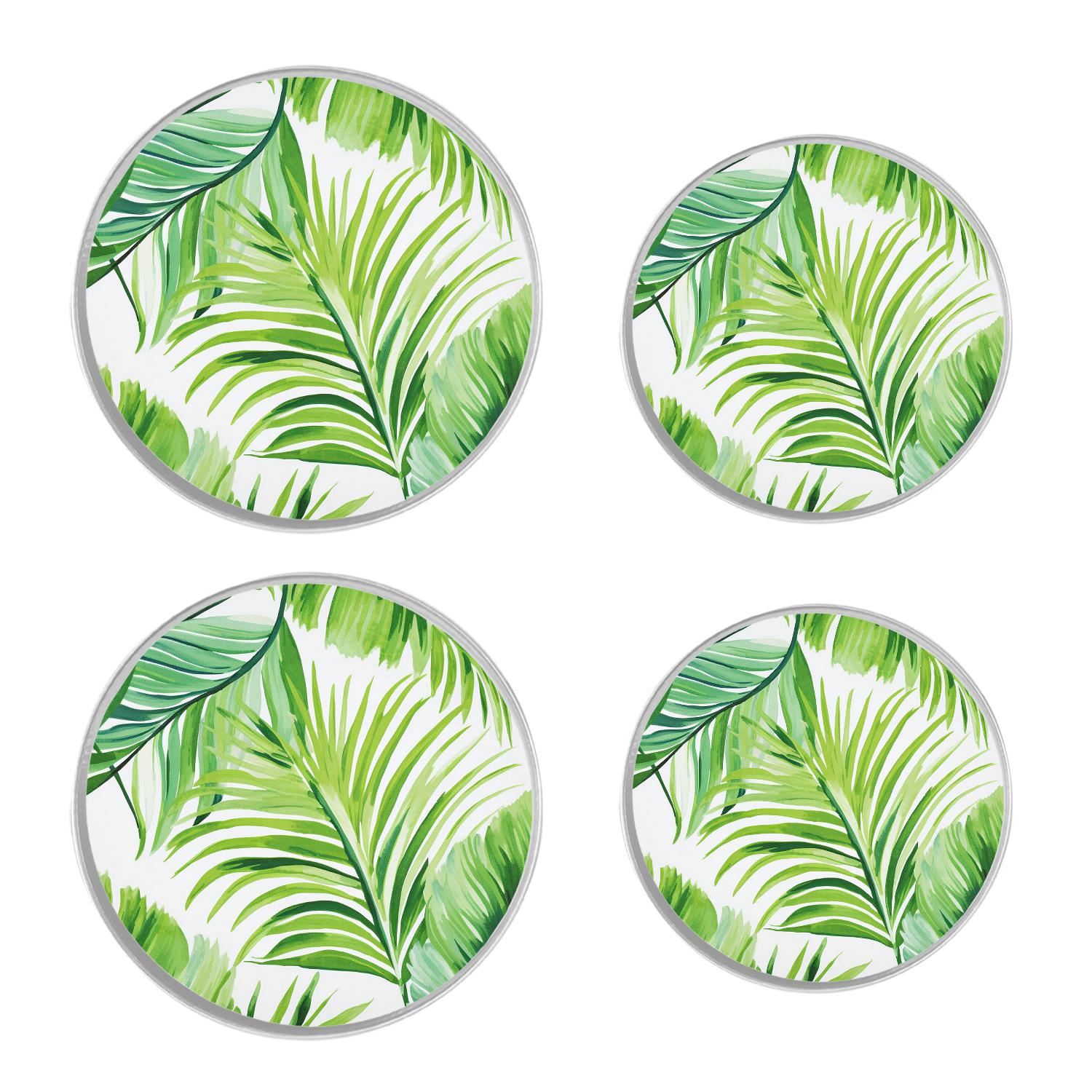 Round Stove Burner Covers 4 Pcs for Home Decor Cooktop Decorative ,Watercolor Palm Tree Leaves Summer Green creative, Metal Round Stove Burner Covers 8Inch And 10Inch