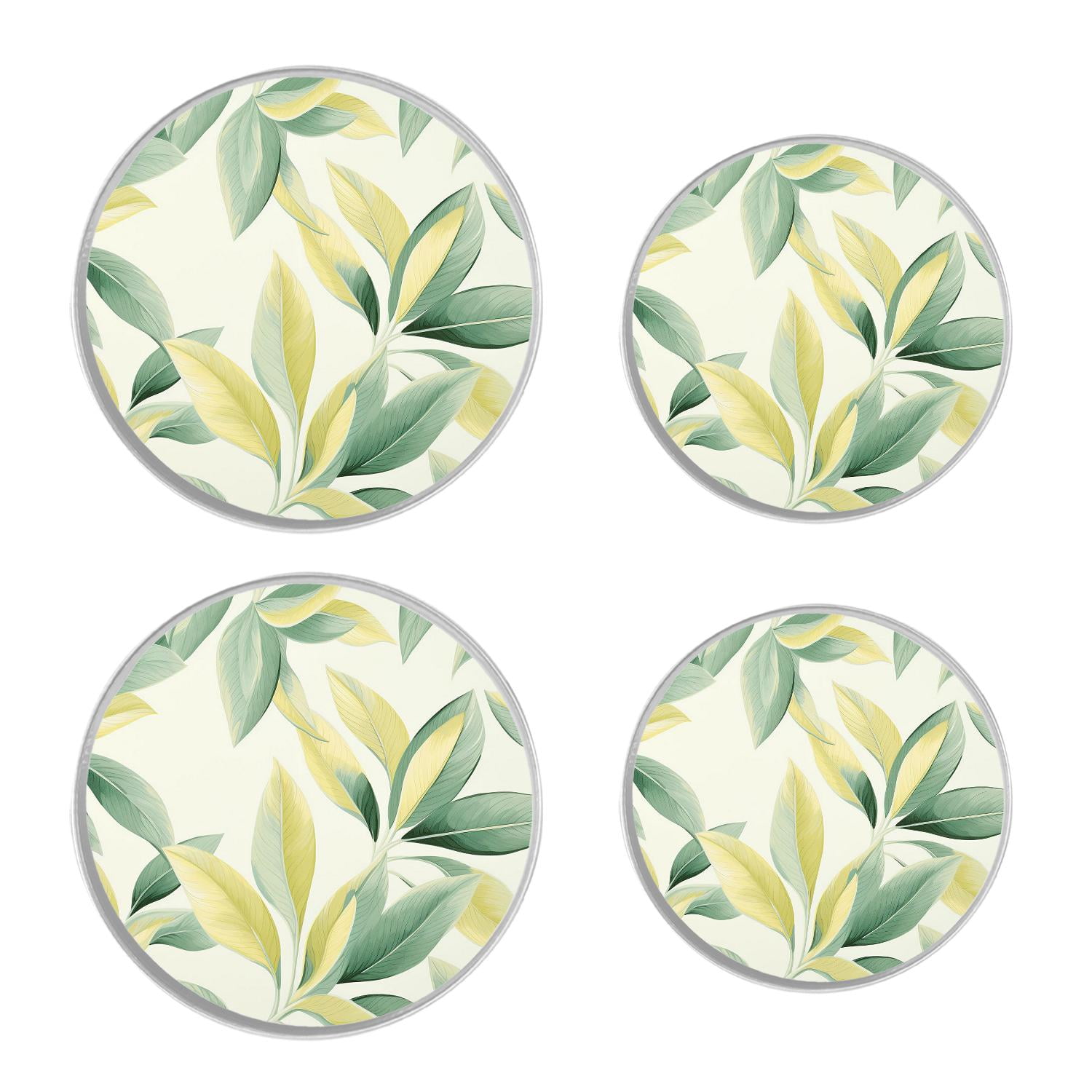 Round Stove Burner Covers 4 Pcs Metal Electric Stove Burner Covers 8Inch And 10Inch ,Abstract Green Leaves Exquisite