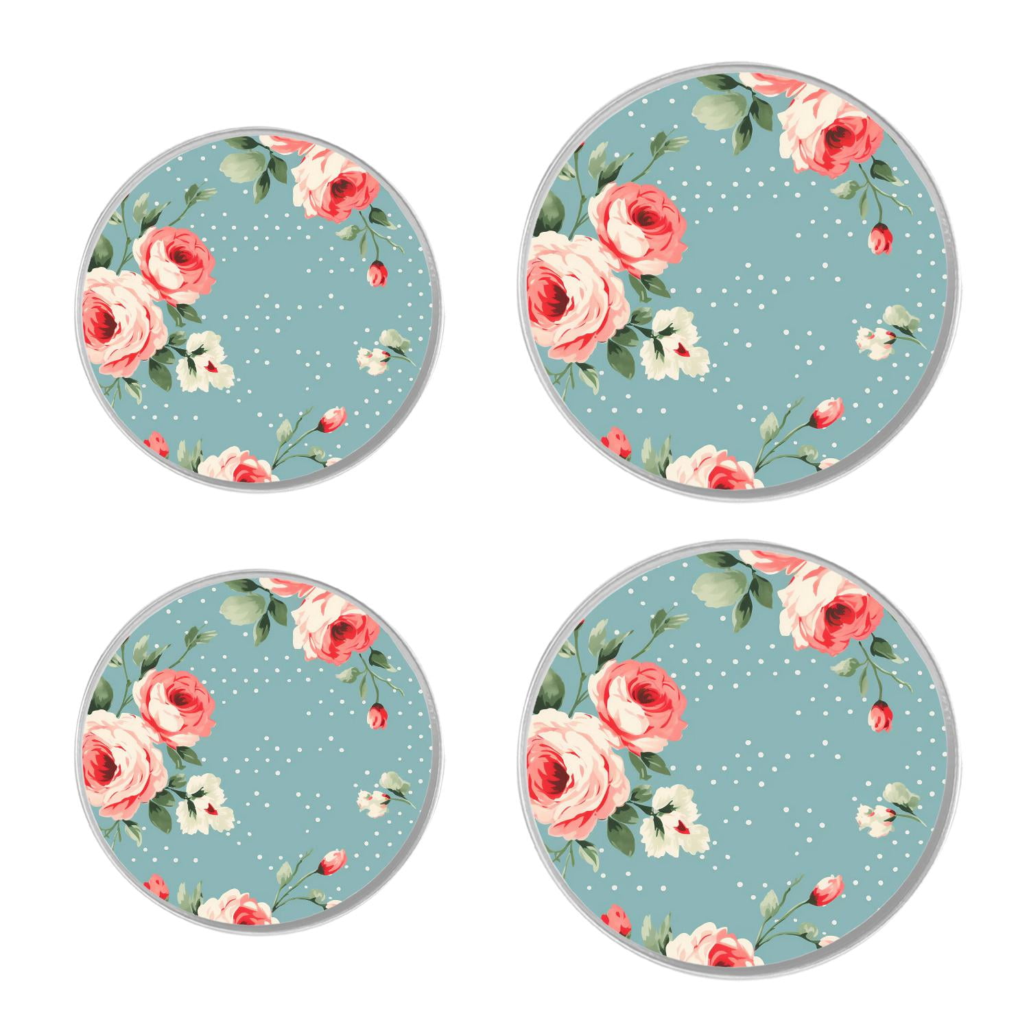 Round Stove Burner Covers 4 Pcs Metal Electric Stove Burner Covers 8Inch And 10Inch ,Bunch Of Spring Flowers Vintage Rose print