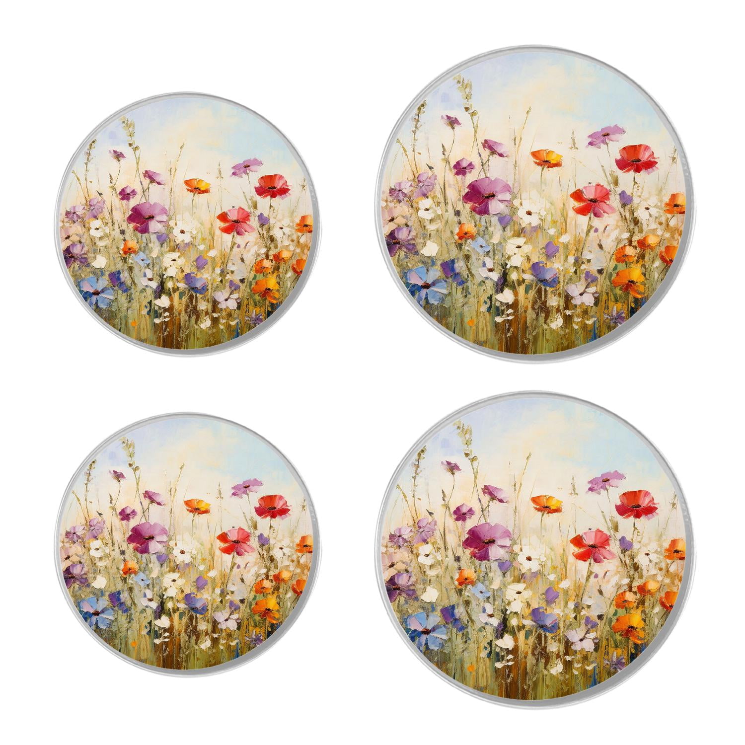 Round Stove Burner Covers 4 Pcs Metal Electric Stove Burner Covers 8Inch And 10Inch ,Daisy Flower Field in The Mountains Red Poppy drawing