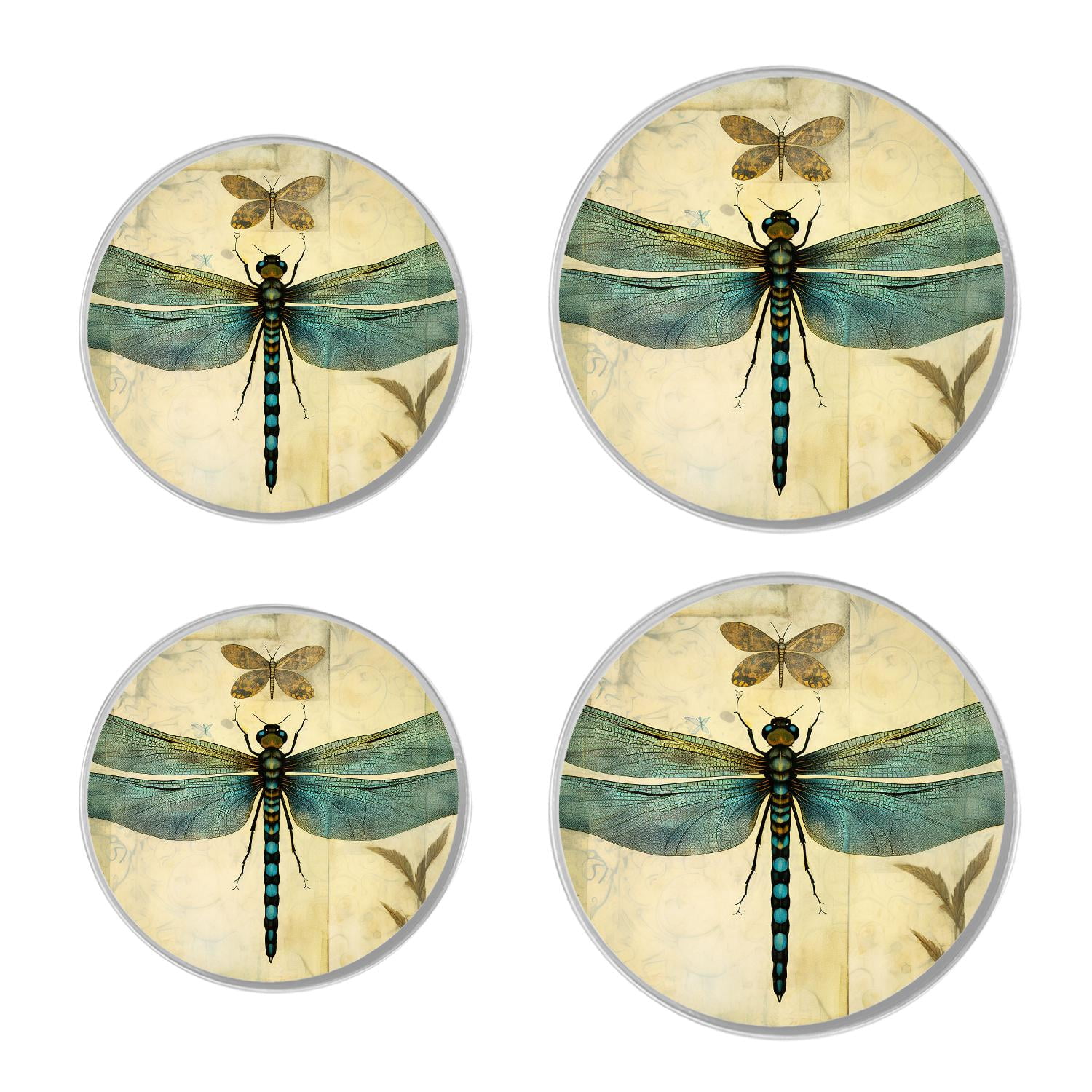 Round Stove Burner Covers 4 Pcs Metal Electric Stove Burner Covers 8Inch And 10Inch ,Dragonfly Vintage Stylish Retro image