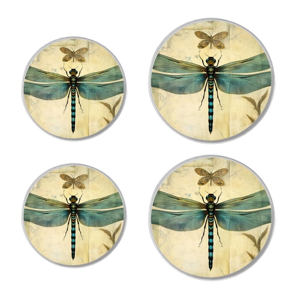 Round Stove Burner Covers 4 Pcs Metal Electric Stove Burner Covers 8Inch And 10Inch ,Dragonfly Vintage Stylish Retro image