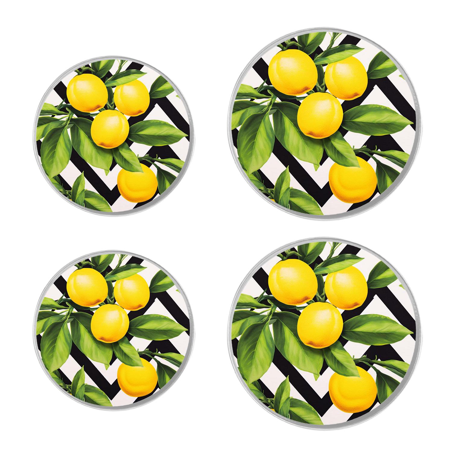 Round Stove Burner Covers 4 Pcs Metal Electric Stove Burner Covers 8Inch And 10Inch ,Lemon Yellow Limon Fruits art