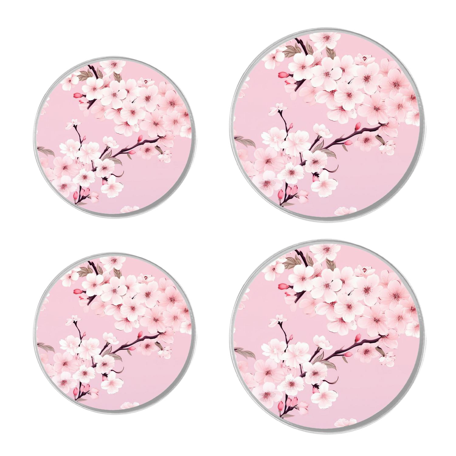 Round Stove Burner Covers 4 Pcs Metal Electric Stove Burner Covers 8Inch And 10Inch ,Pink Cherry Blossom print