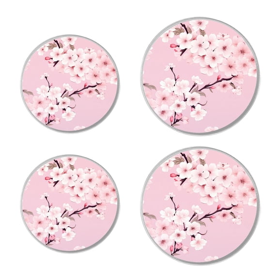 Round Stove Burner Covers 4 Pcs Metal Electric Stove Burner Covers 8Inch And 10Inch ,Pink Cherry Blossom print