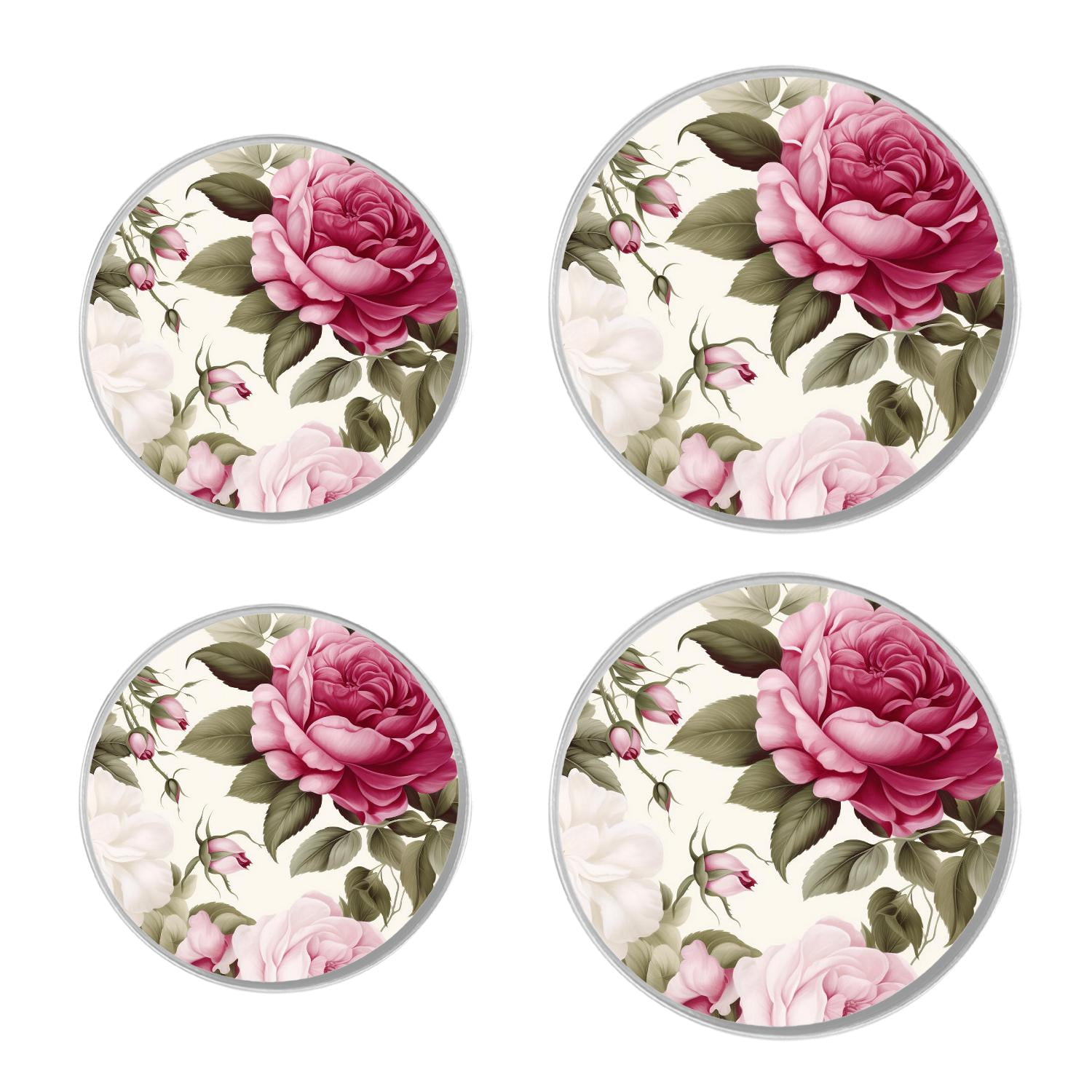 Round Stove Burner Covers 4 Pcs Metal Electric Stove Burner Covers 8Inch And 10Inch ,Pink Rose Flowers Floral colorful
