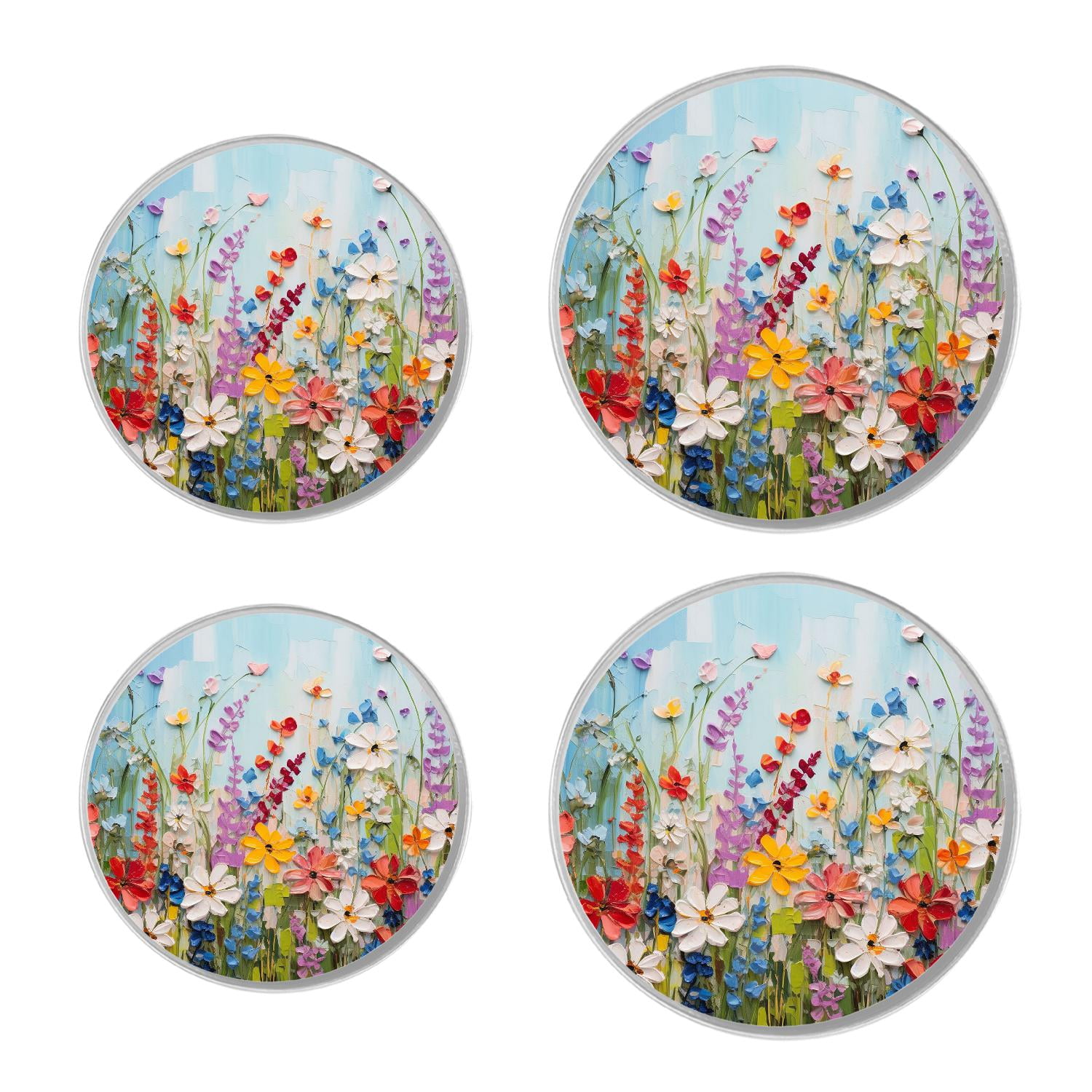 Round Stove Burner Covers 4 Pcs Metal Electric Stove Burner Covers 8Inch And 10Inch ,Red Poppies Spring Flowers Wildflowers pattern